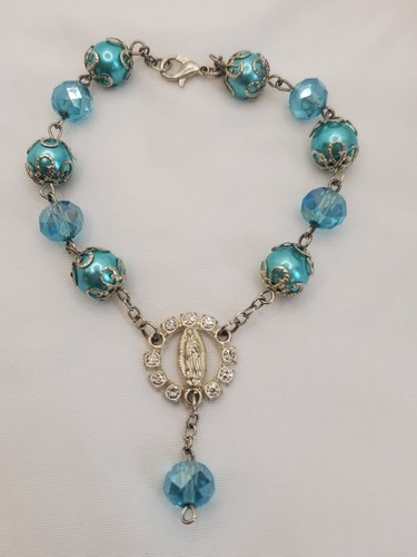 Teal beaded mother - beaded, mary